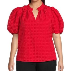Sugarlips Red Boxy Puff Sleeve Blouse